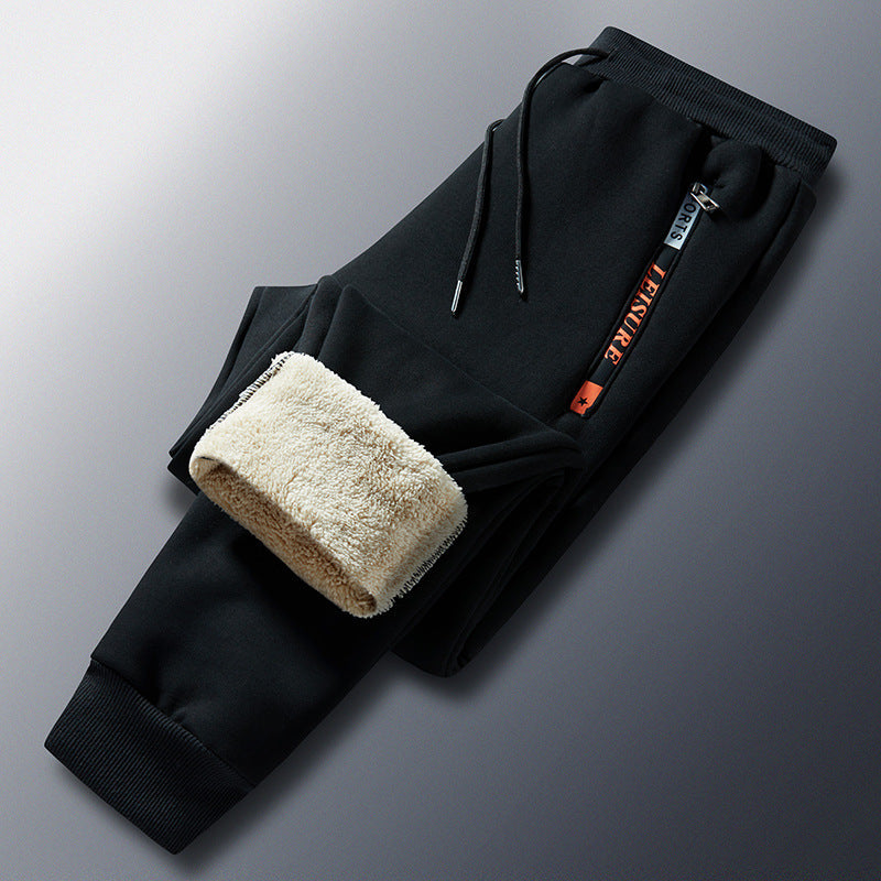 Vinterjoggingbukser i fleece til mænd med sherpafoer, elastisk linning og lynlåslommer