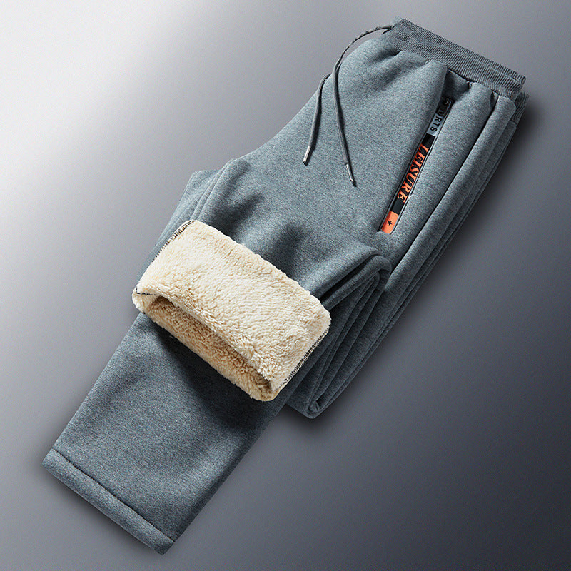 Vinterjoggingbukser i fleece til mænd med sherpafoer, elastisk linning og lynlåslommer