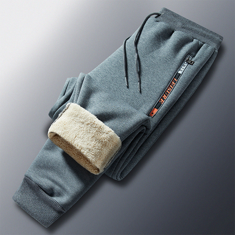 Vinterjoggingbukser i fleece til mænd med sherpafoer, elastisk linning og lynlåslommer