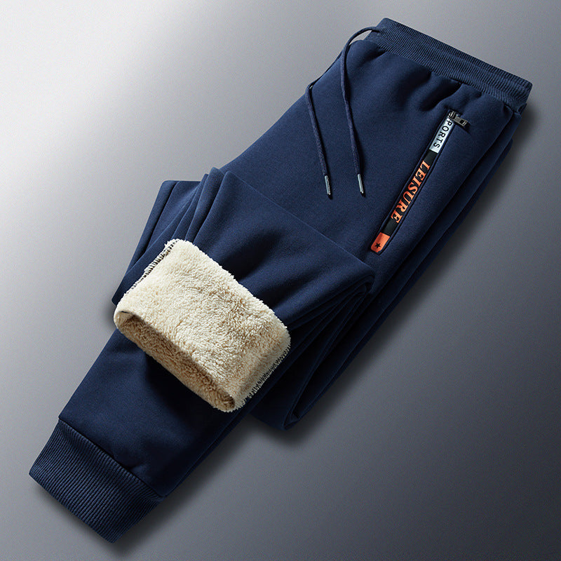 Vinterjoggingbukser i fleece til mænd med sherpafoer, elastisk linning og lynlåslommer