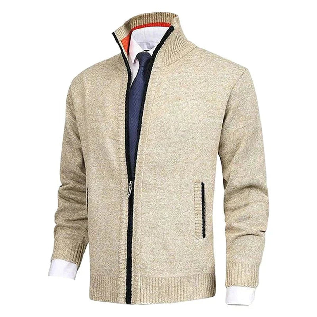 Strikket cardigan med lynlås og fleecefor til mænd
