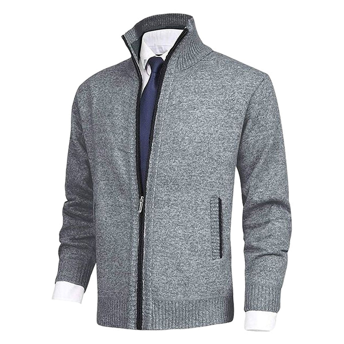 Strikket cardigan med lynlås og fleecefor til mænd