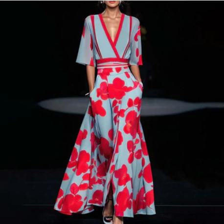 Mia - long dress with autumn flowers