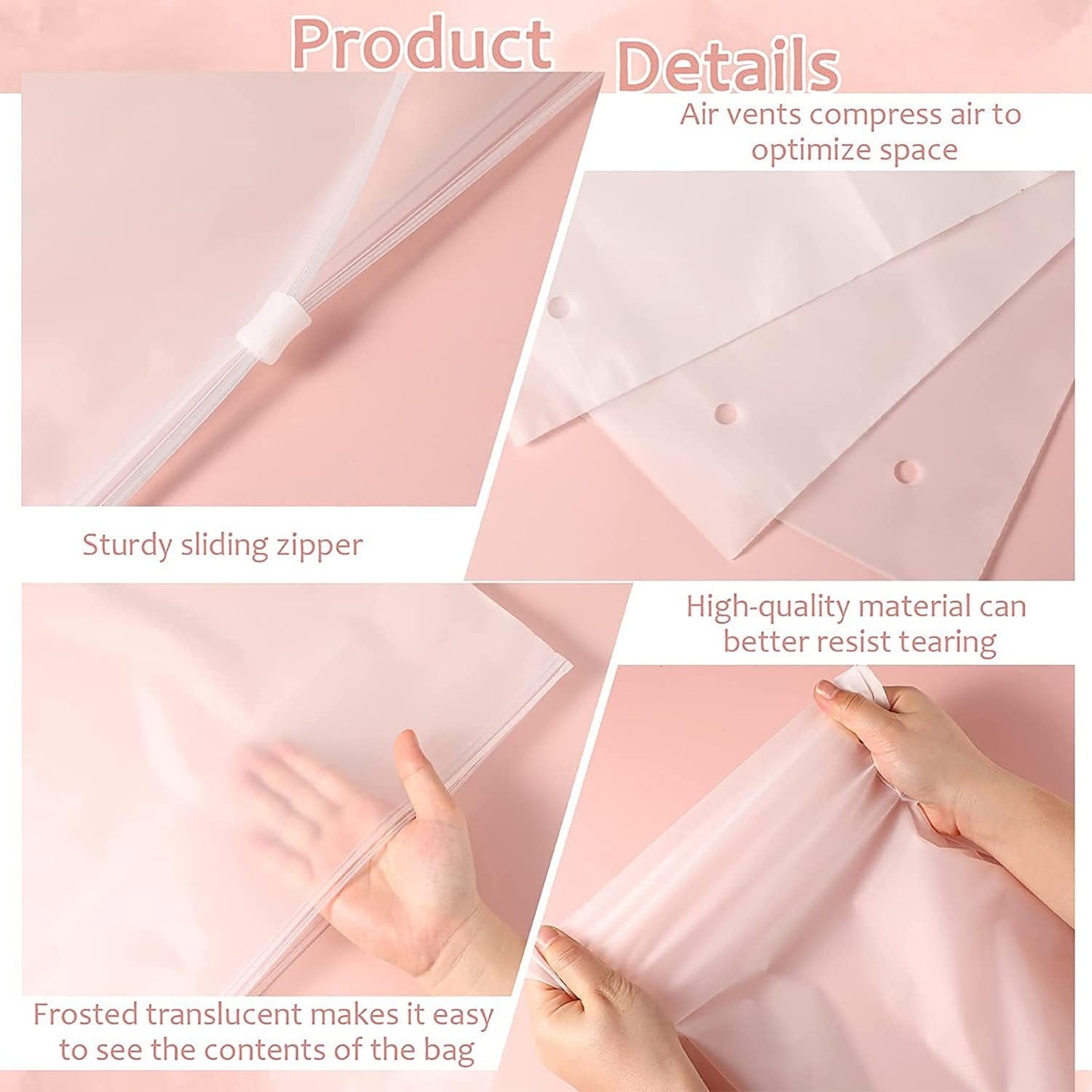 Multi-Purpose Frosted Zip Storage Bags – 20-Pack Plastic Garment Sleeves (Buy 2 Sets, Take 1 FREE)