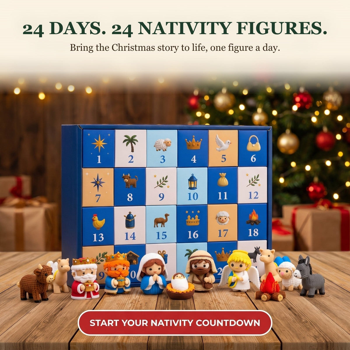 24-Figure Nativity Advent Calendar, 3D Printed Christmas Scene