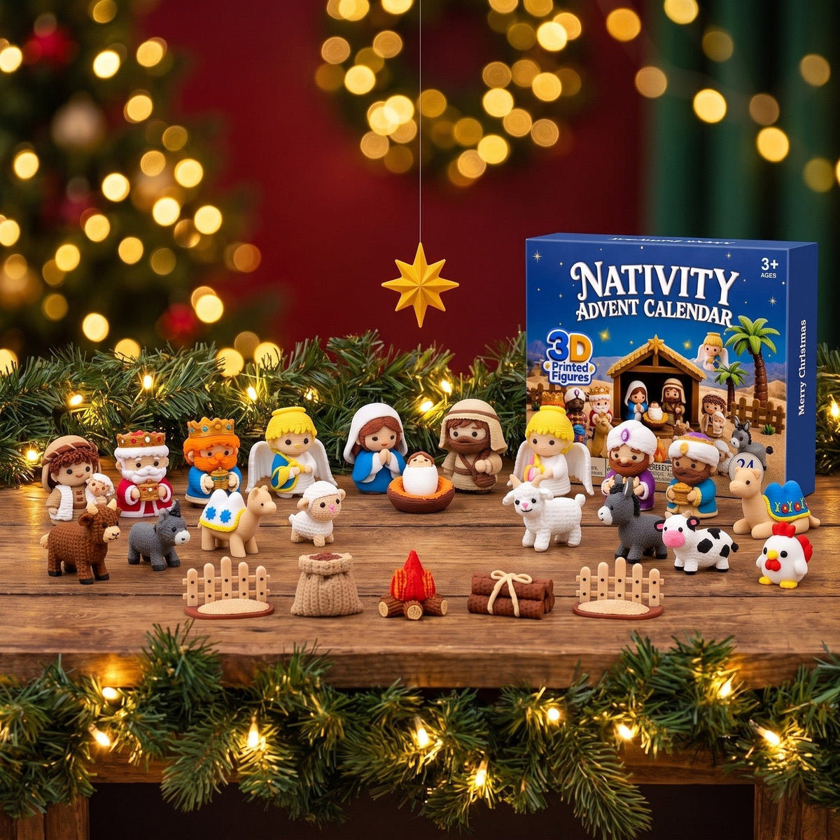 24-Figure Nativity Advent Calendar, 3D Printed Christmas Scene