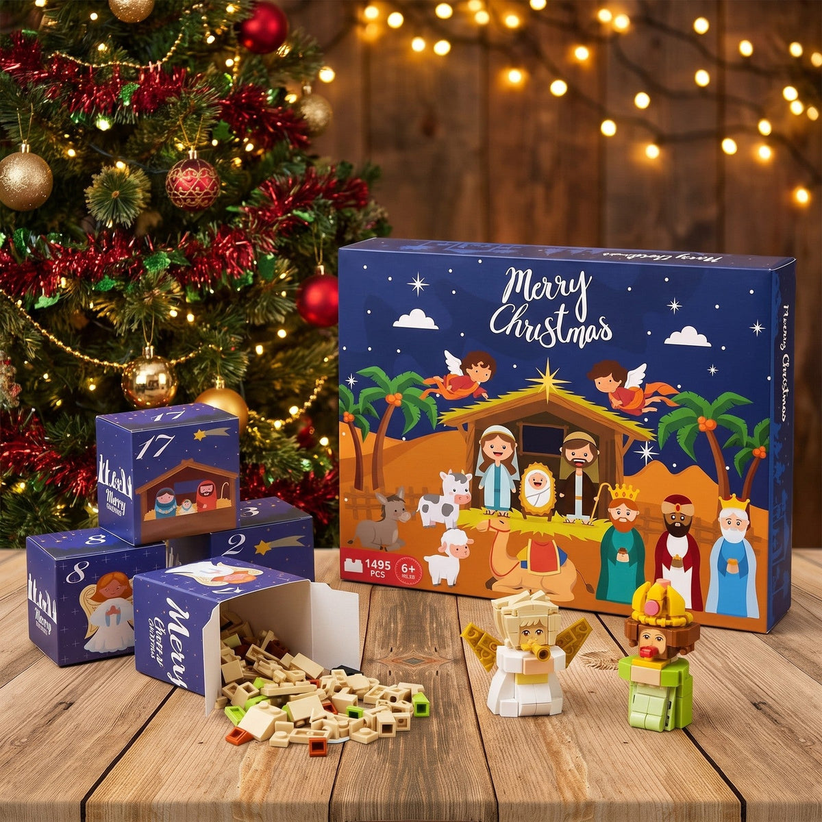1495-Piece Nativity Scene Brick Advent Calendar, 24 Small Boxes