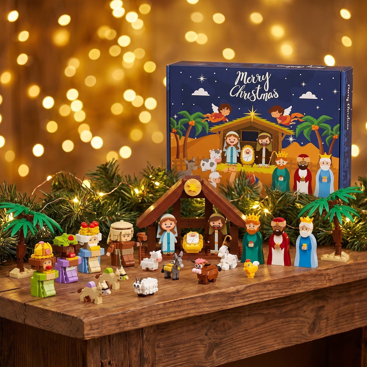 1495-Piece Nativity Scene Brick Advent Calendar, 24 Small Boxes