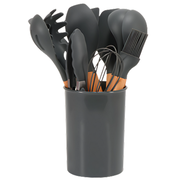 Nokmo | 12-Piece Silicone Kitchen Utensil Set with Wooden Handles