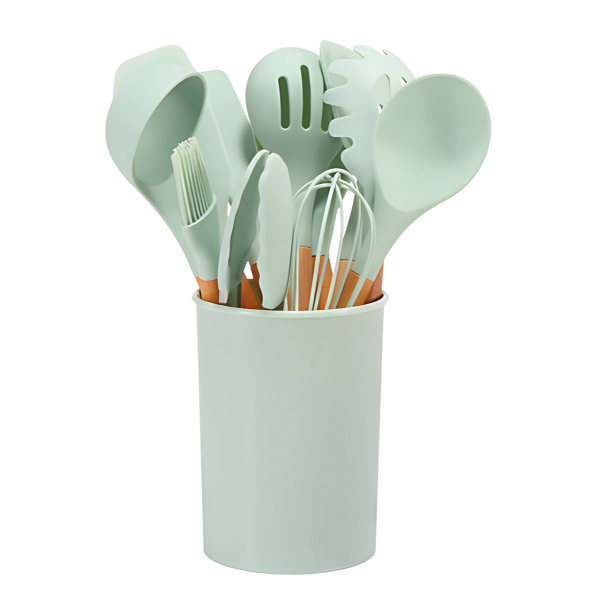 Nokmo | 12-Piece Silicone Kitchen Utensil Set with Wooden Handles