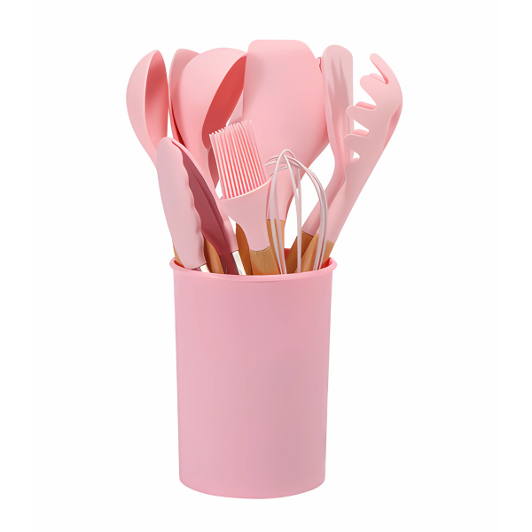 Nokmo | 12-Piece Silicone Kitchen Utensil Set with Wooden Handles