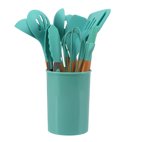 Nokmo | 12-Piece Silicone Kitchen Utensil Set with Wooden Handles