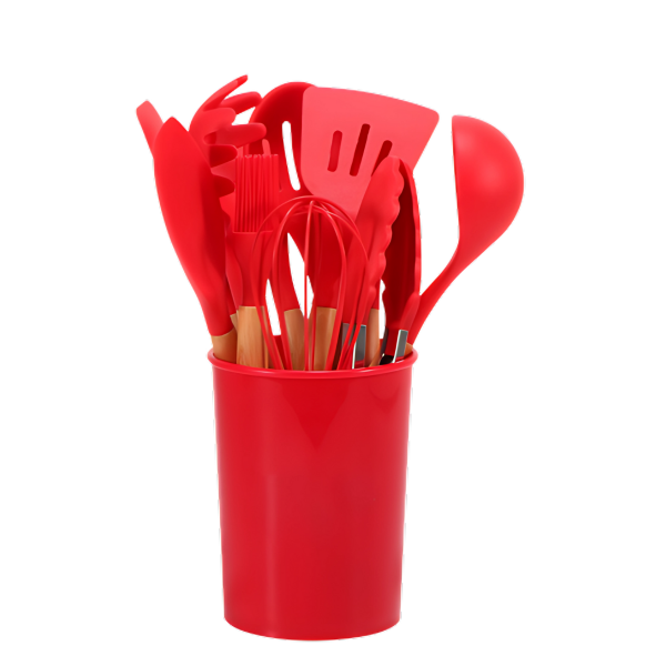 Nokmo | 12-Piece Silicone Kitchen Utensil Set with Wooden Handles