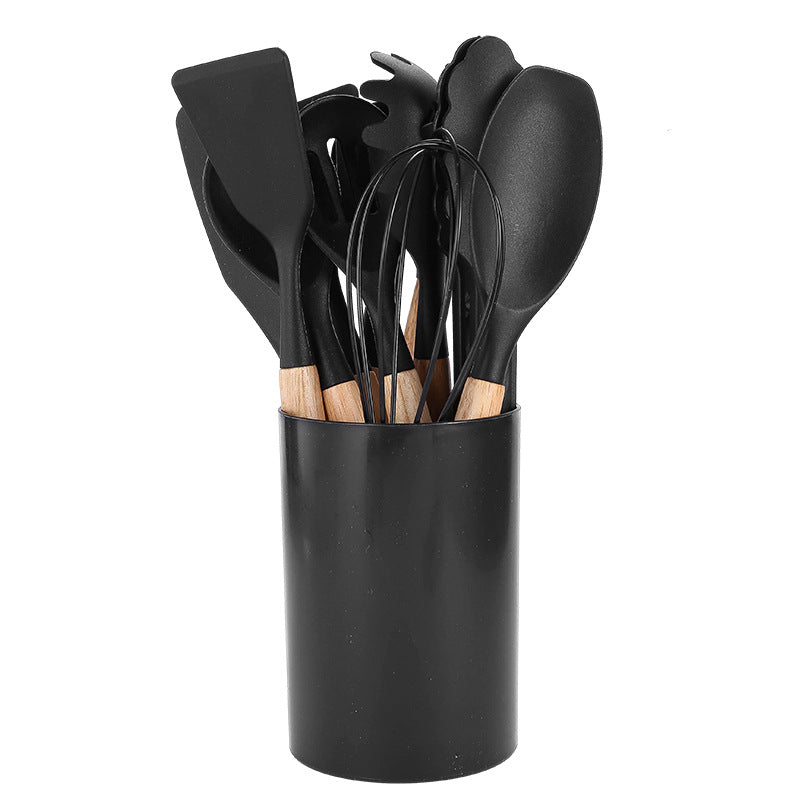 Nokmo | 12-Piece Silicone Kitchen Utensil Set with Wooden Handles