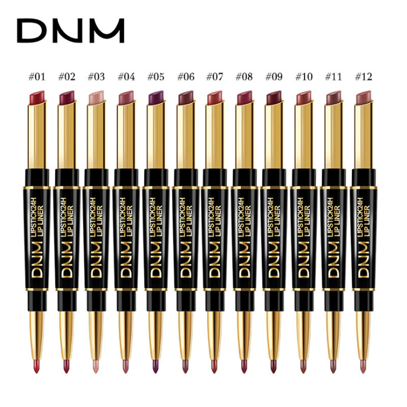 Nokmo | 2-in-1 Dual Lipstick & Liner | Matte Texture & Long-Lasting Finish | Highly Pigmented & Waterproof | 12 Color Variants for Precision Makeup