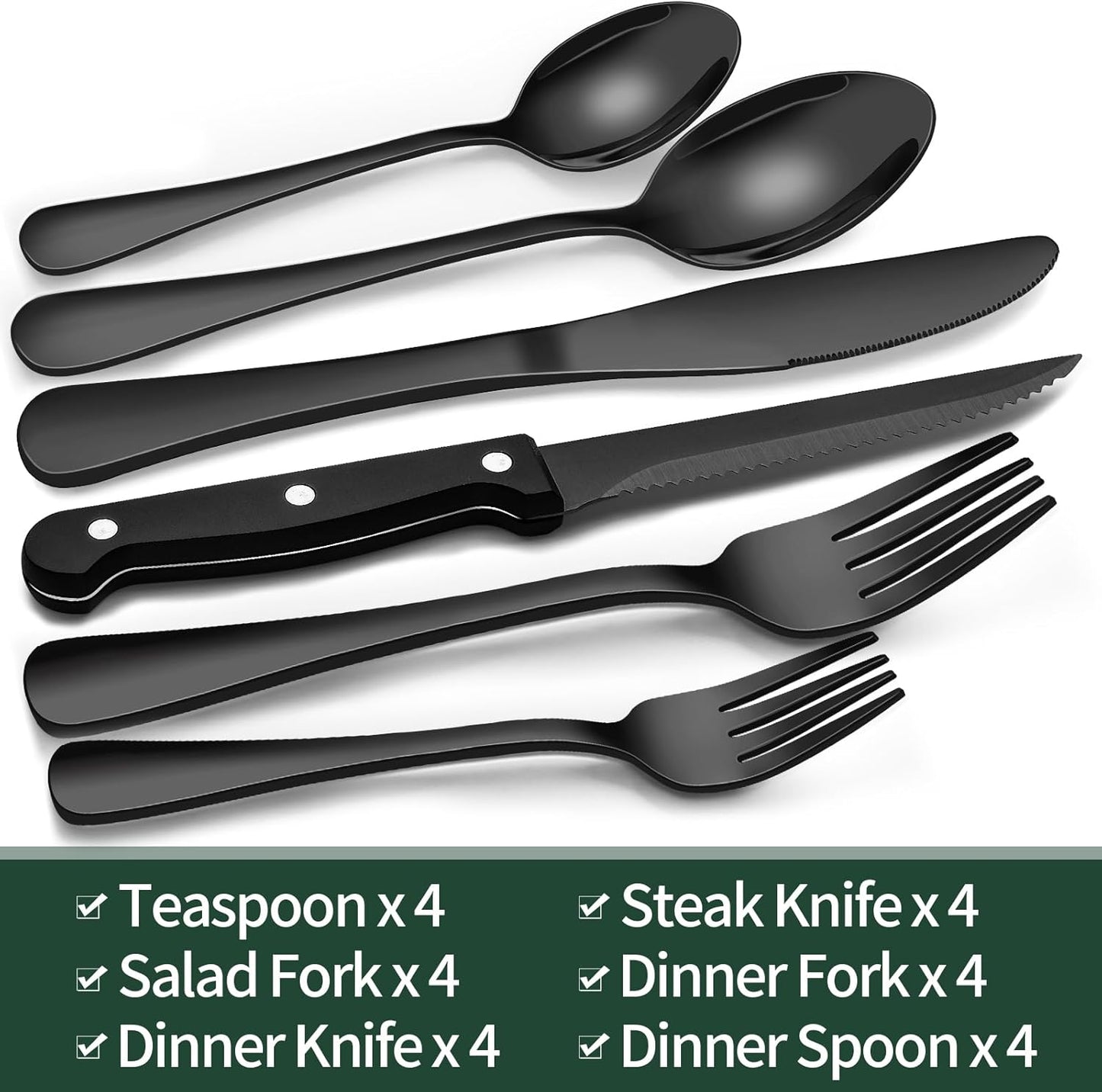 Nokmo | 24-Piece Cutlery Set | Stainless Steel | Black Design