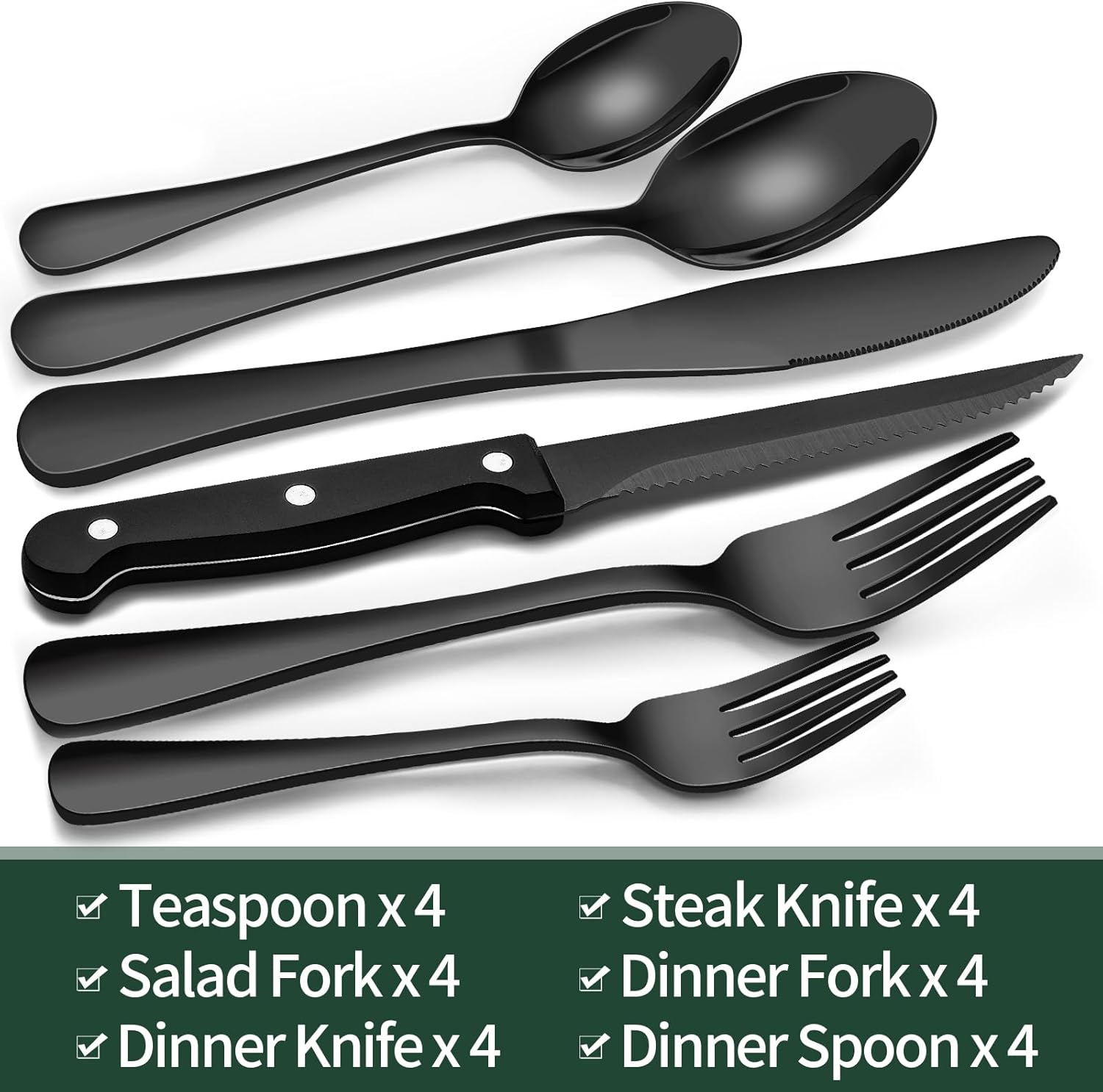 Nokmo | 24-Piece Cutlery Set | Stainless Steel | Black Design