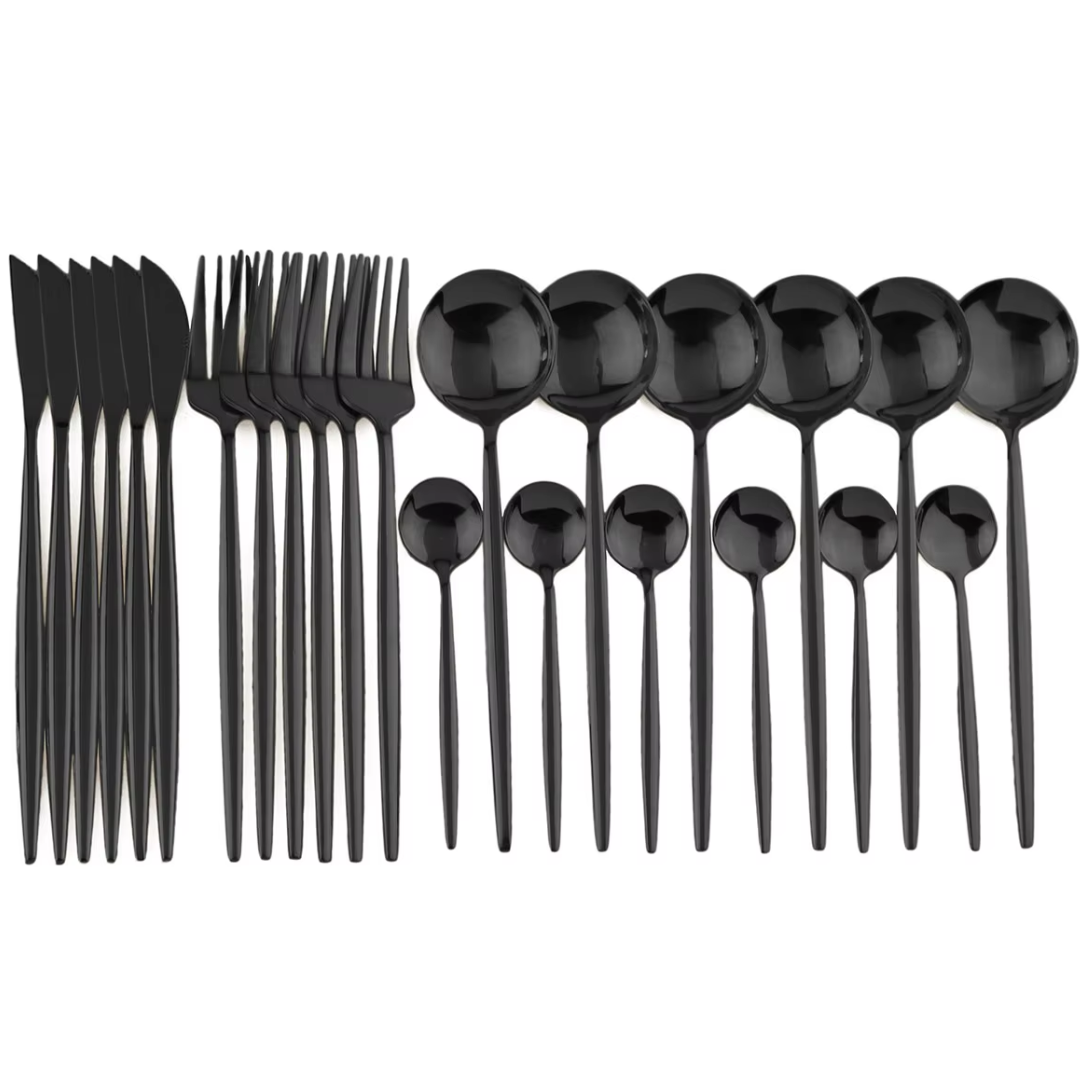 Nokmo | 24-Piece Cutlery Set | Stainless Steel | Black Design