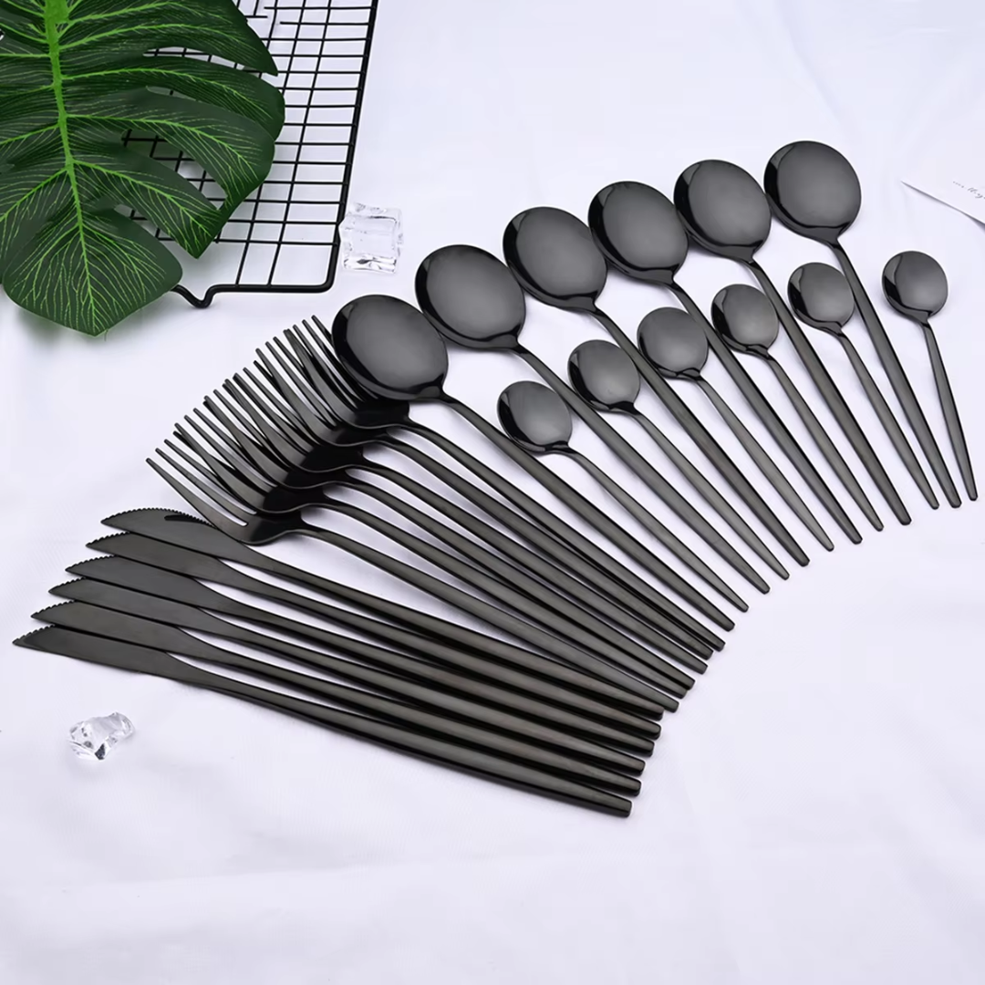 Nokmo | 24-Piece Cutlery Set | Stainless Steel | Black Design