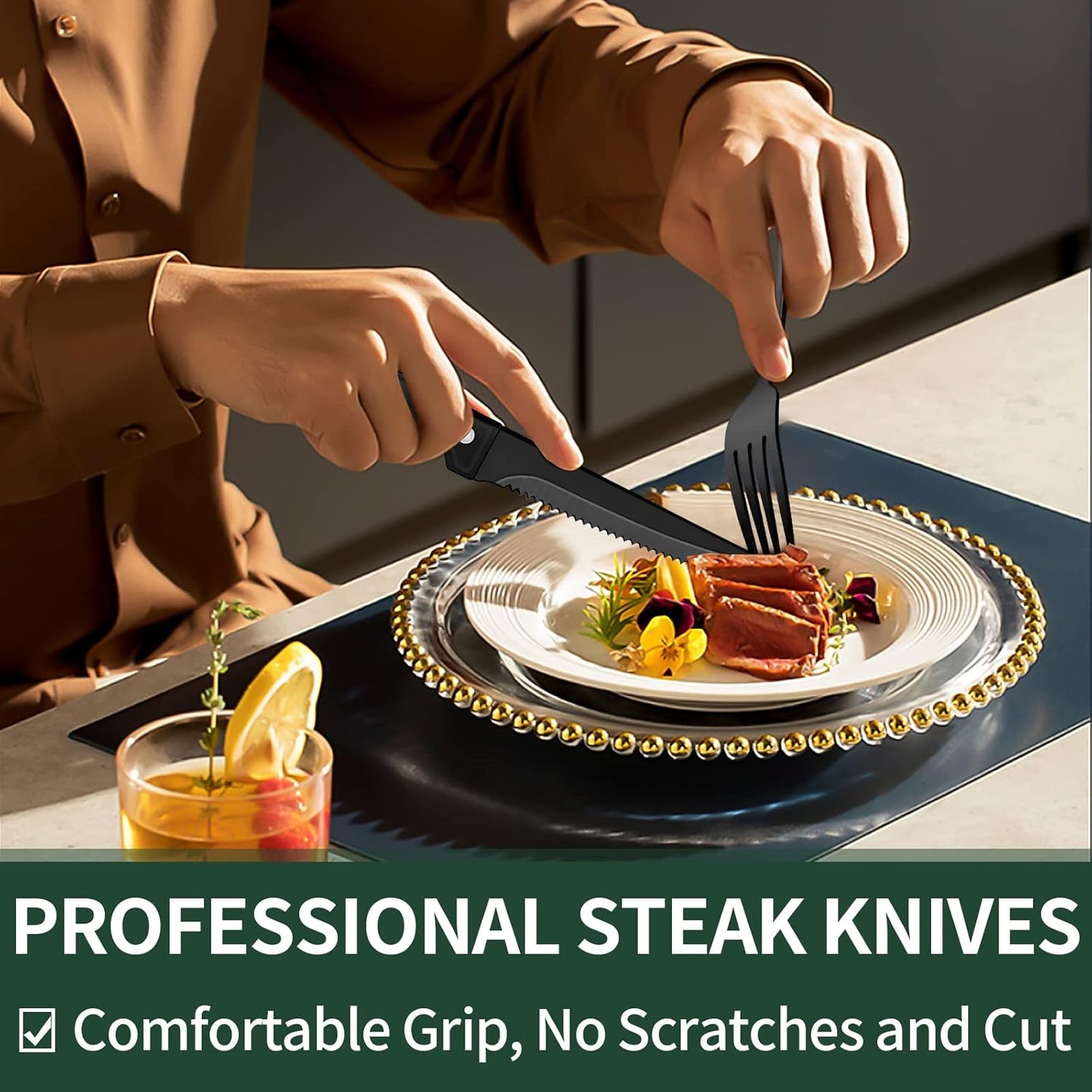 Nokmo | 24-Piece Cutlery Set | Stainless Steel | Black Design
