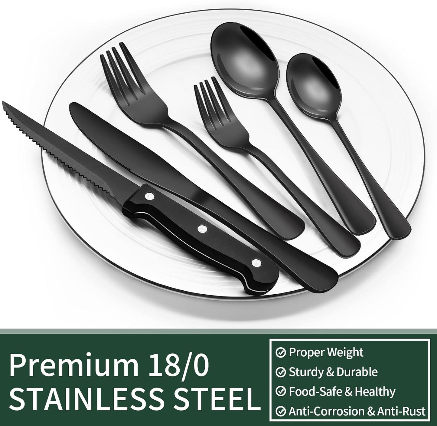 Nokmo | 24-Piece Cutlery Set | Stainless Steel | Black Design