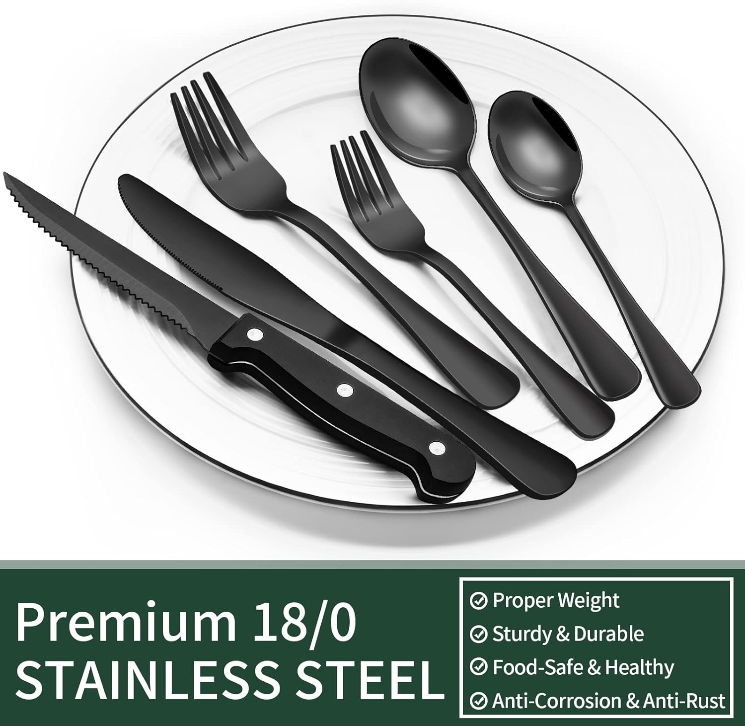 Nokmo | 24-Piece Cutlery Set | Stainless Steel | Black Design
