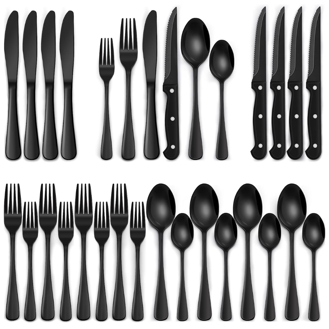 Nokmo | 24-Piece Cutlery Set | Stainless Steel | Black Design