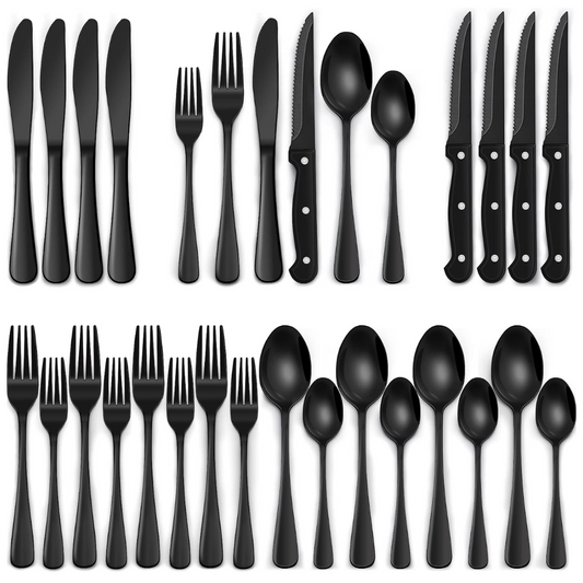 Nokmo | 24-Piece Cutlery Set | Stainless Steel | Black Design