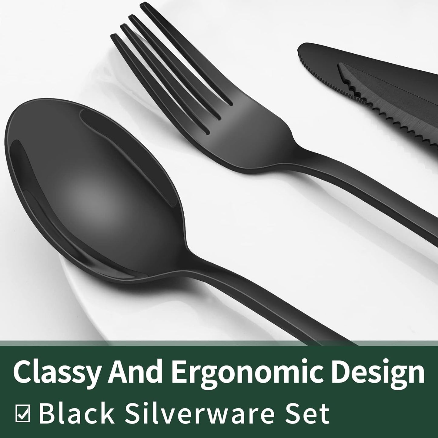 Nokmo | 24-Piece Cutlery Set | Stainless Steel | Black Design