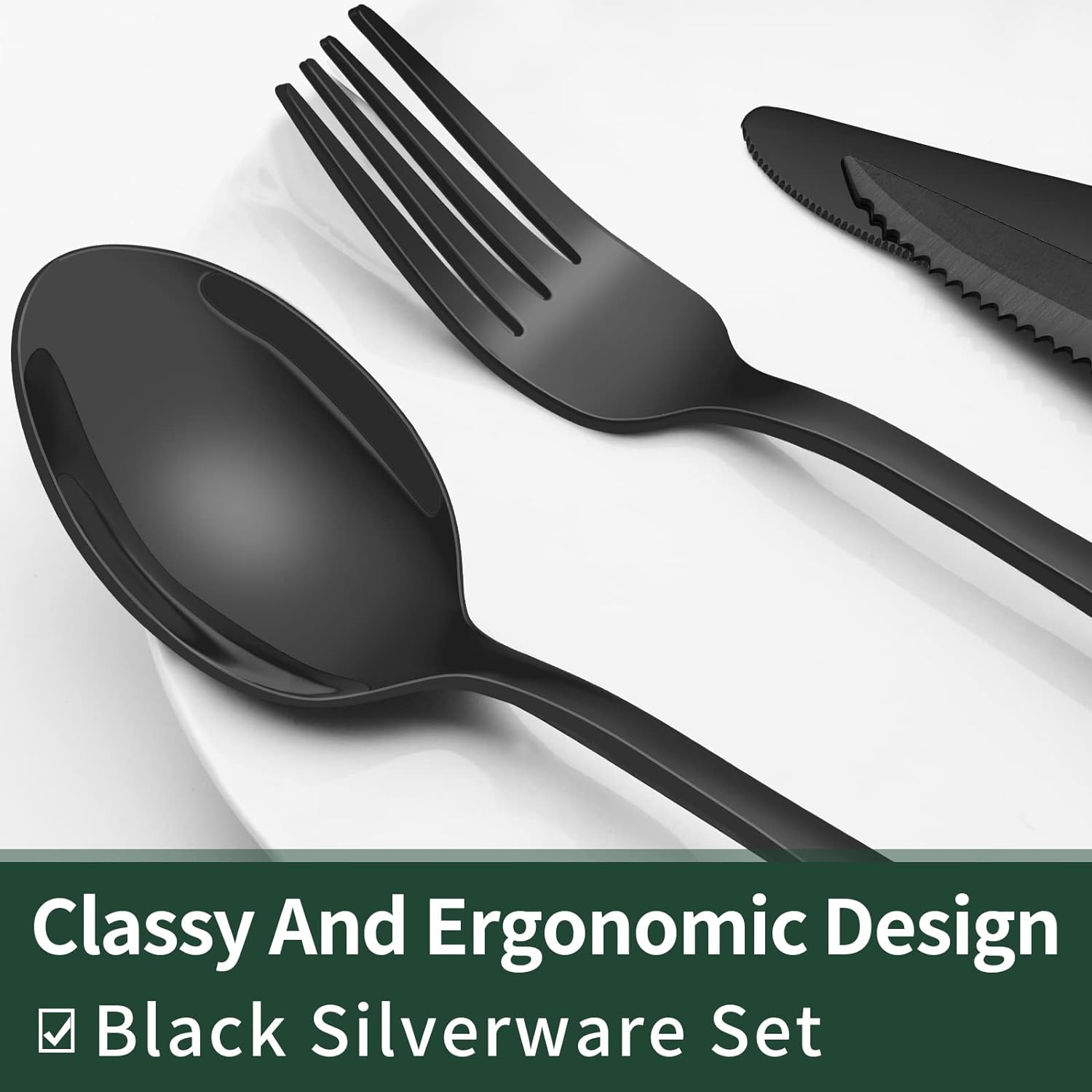 Nokmo | 24-Piece Cutlery Set | Stainless Steel | Black Design