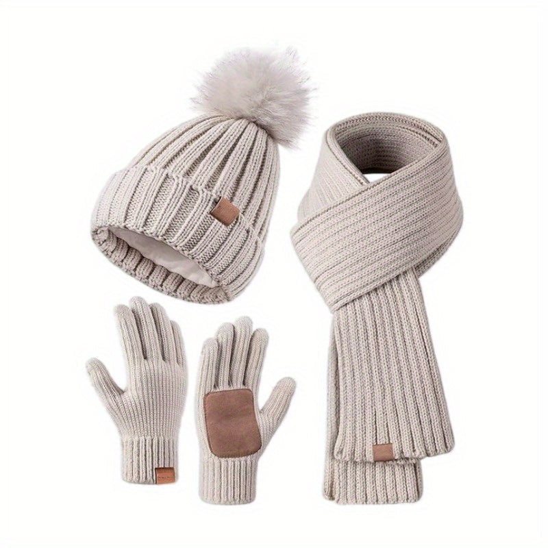 Nokmo | 3-in-1 Knitted Winter Set with Hat, Scarf, and Touchscreen Gloves