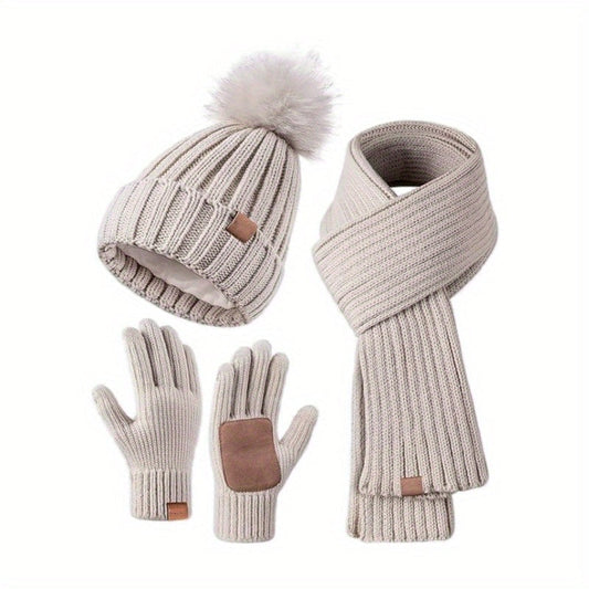 Nokmo | 3-in-1 Knitted Winter Set with Hat, Scarf, and Touchscreen Gloves