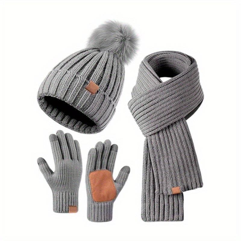 Nokmo | 3-in-1 Knitted Winter Set with Hat, Scarf, and Touchscreen Gloves