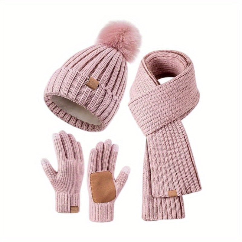 Nokmo | 3-in-1 Knitted Winter Set with Hat, Scarf, and Touchscreen Gloves