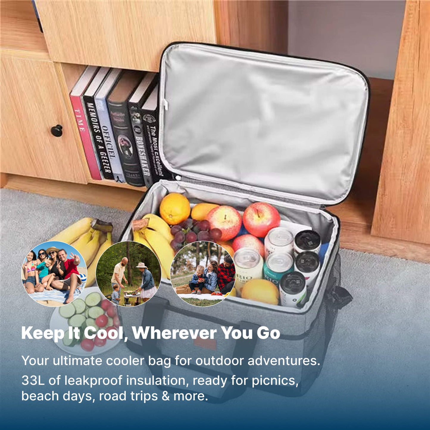 Nokmo | 33L Waterproof Cooler Bag | Insulated, Spacious & Ideal for Picnics, Beach Days, Hiking, and Outdoor Activities