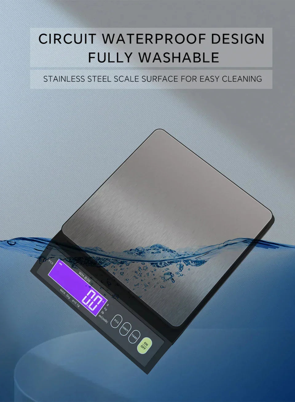 Nokmo | 5 kg/0.1 g and 10 kg/1 g digital electronic kitchen scale, LCD screen, fully waterproof stainless steel tool for baking