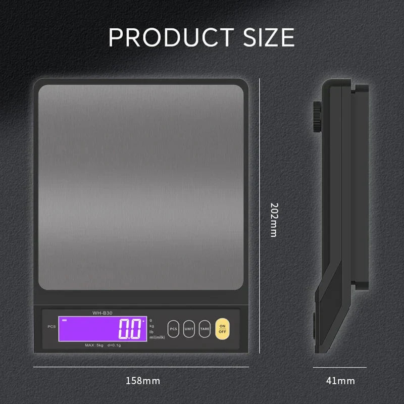 Nokmo | 5 kg/0.1 g and 10 kg/1 g digital electronic kitchen scale, LCD screen, fully waterproof stainless steel tool for baking