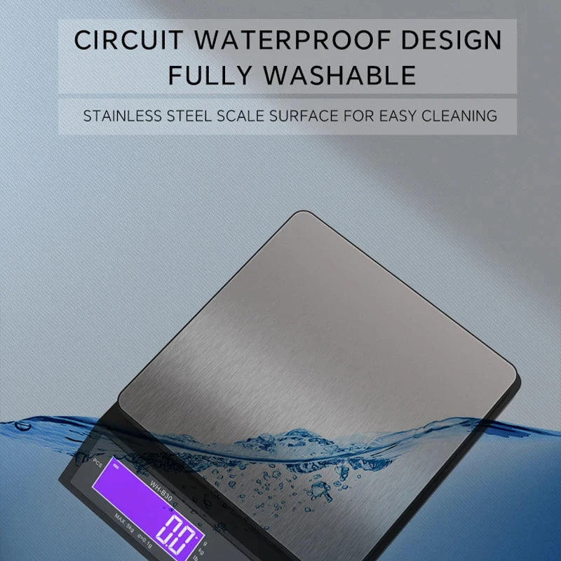 Nokmo | 5 kg/0.1 g and 10 kg/1 g digital electronic kitchen scale, LCD screen, fully waterproof stainless steel tool for baking