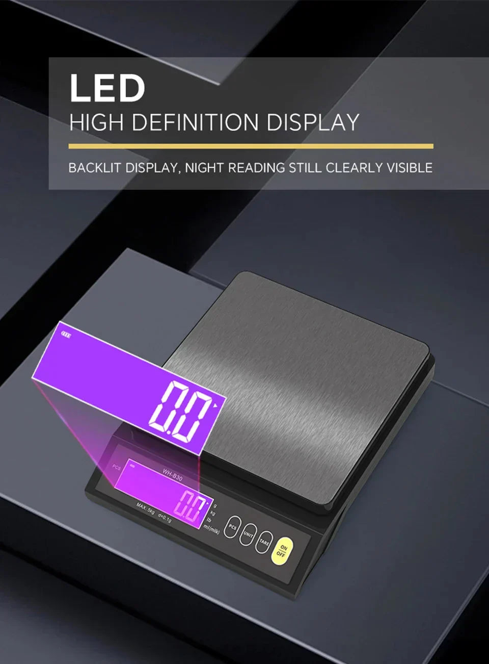 Nokmo | 5 kg/0.1 g and 10 kg/1 g digital electronic kitchen scale, LCD screen, fully waterproof stainless steel tool for baking