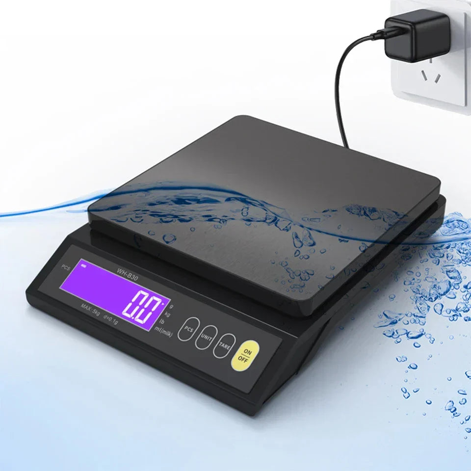 Nokmo | 5 kg/0.1 g and 10 kg/1 g digital electronic kitchen scale, LCD screen, fully waterproof stainless steel tool for baking