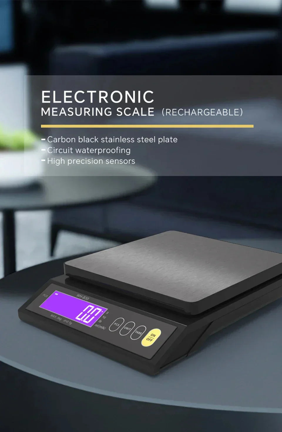 Nokmo | 5 kg/0.1 g and 10 kg/1 g digital electronic kitchen scale, LCD screen, fully waterproof stainless steel tool for baking