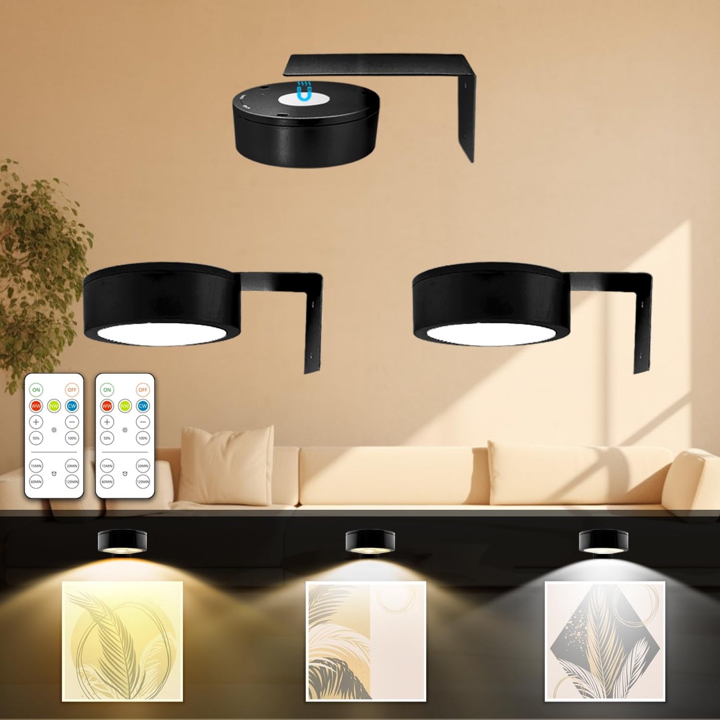 Nokmo | Arixinks 3Pack Picture Lighting Battery Powered With Remote Control, Painting Lighting For Art With 3 Light Colors & Dimmable, Led Art Display