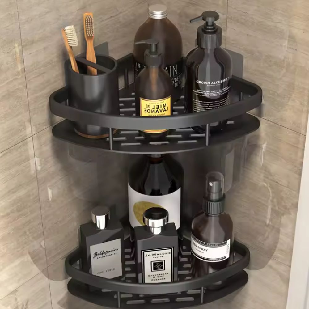 Nokmo | Corner Shower Caddy with Drain Holes and Adhesive Mount