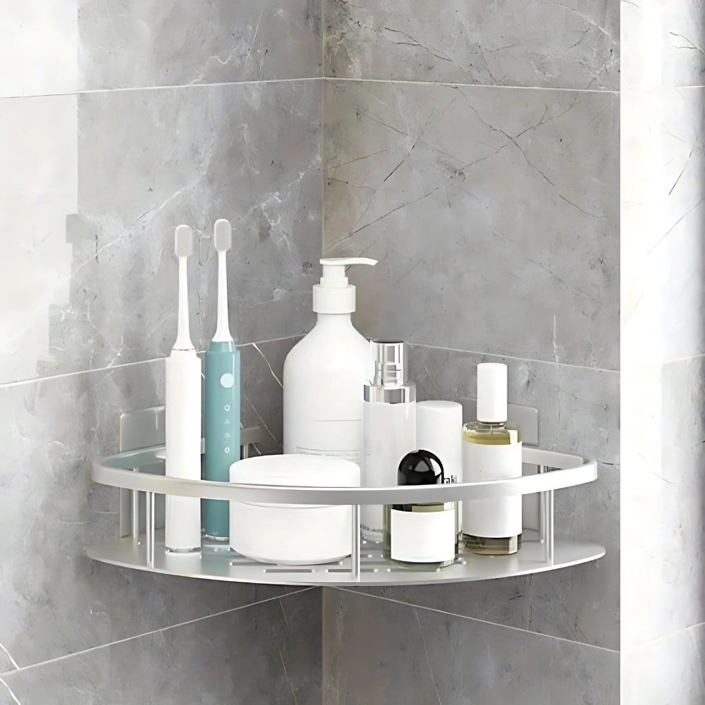 Nokmo | Corner Shower Caddy with Drain Holes and Adhesive Mount