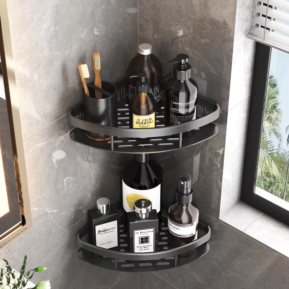 Nokmo | Corner Shower Caddy with Drain Holes and Adhesive Mount