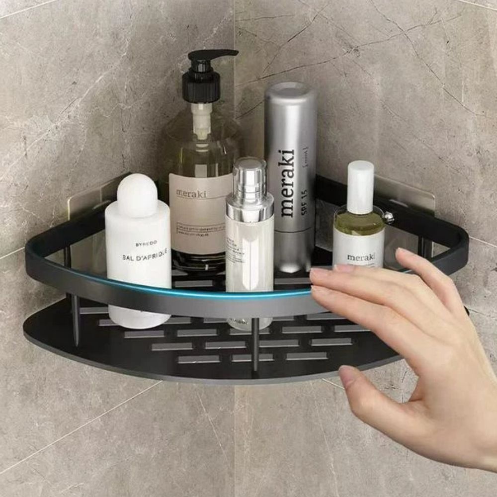 Nokmo | Corner Shower Caddy with Drain Holes and Adhesive Mount
