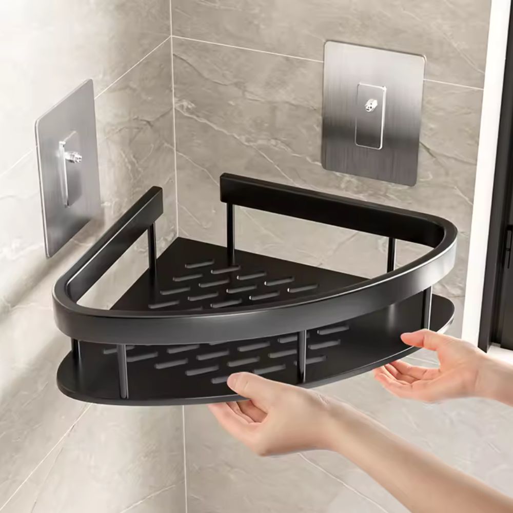 Nokmo | Corner Shower Caddy with Drain Holes and Adhesive Mount