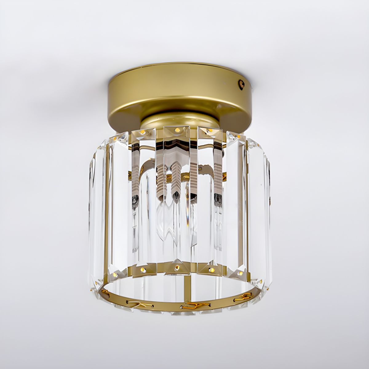 Nokmo | Crystal Glass Ceiling Lamp – Brass Fixture & Compact Design