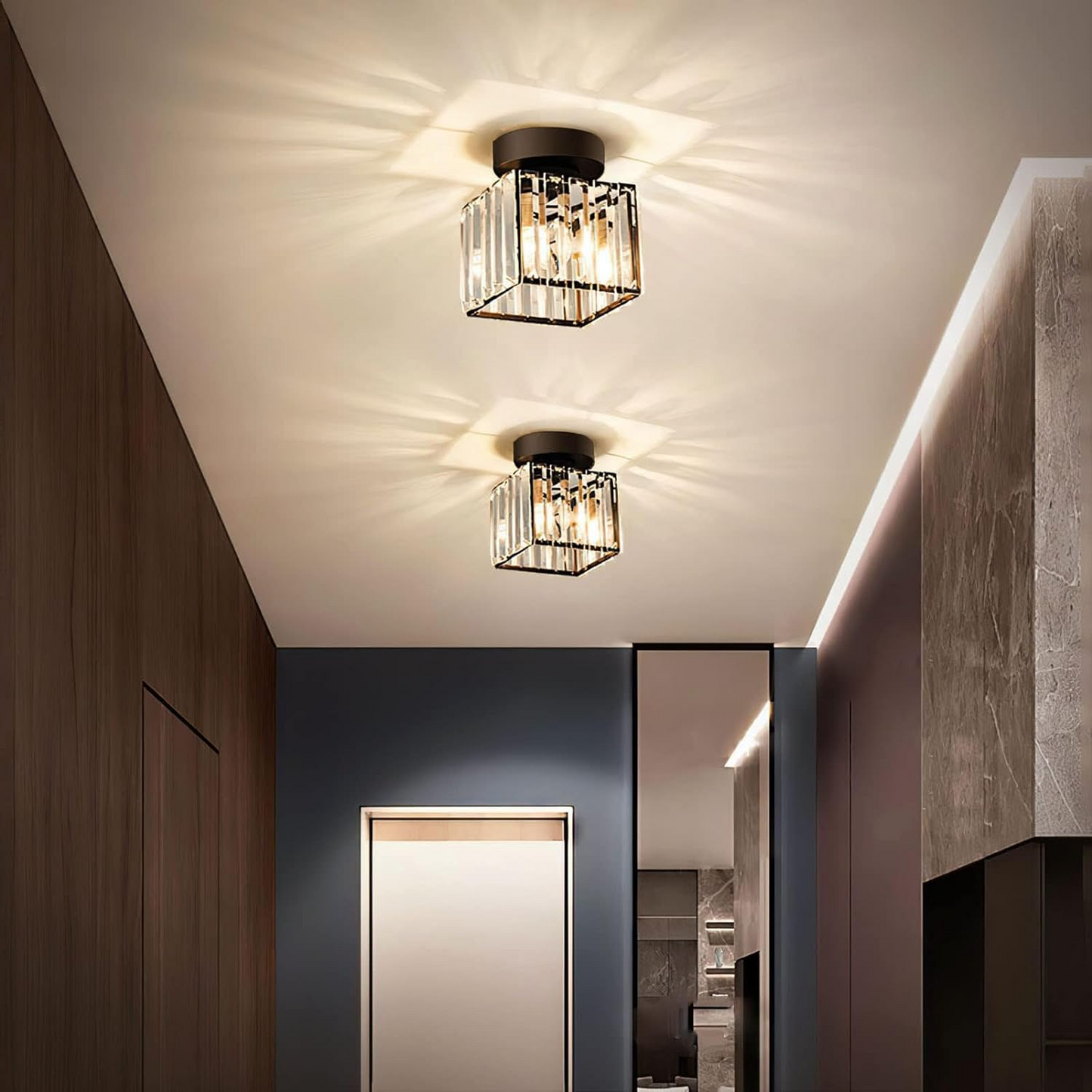 Nokmo | Crystal Glass Ceiling Lamp – Brass Fixture & Compact Design