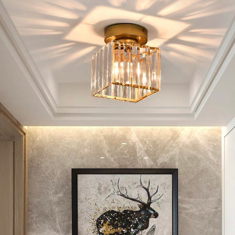 Nokmo | Crystal Glass Ceiling Lamp – Brass Fixture & Compact Design